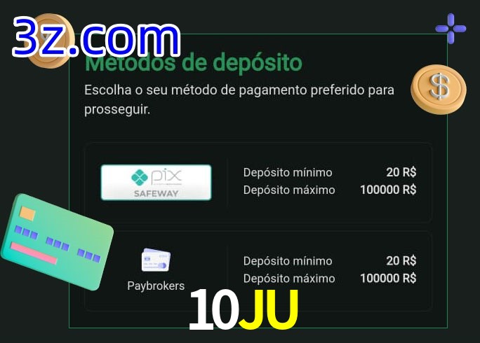 O cassino 10JU oferece uma grande variedade de métodos de pagamento